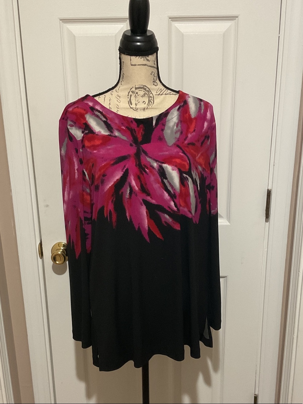 Dana Buschman Women's Black Top with Pink Floral Print